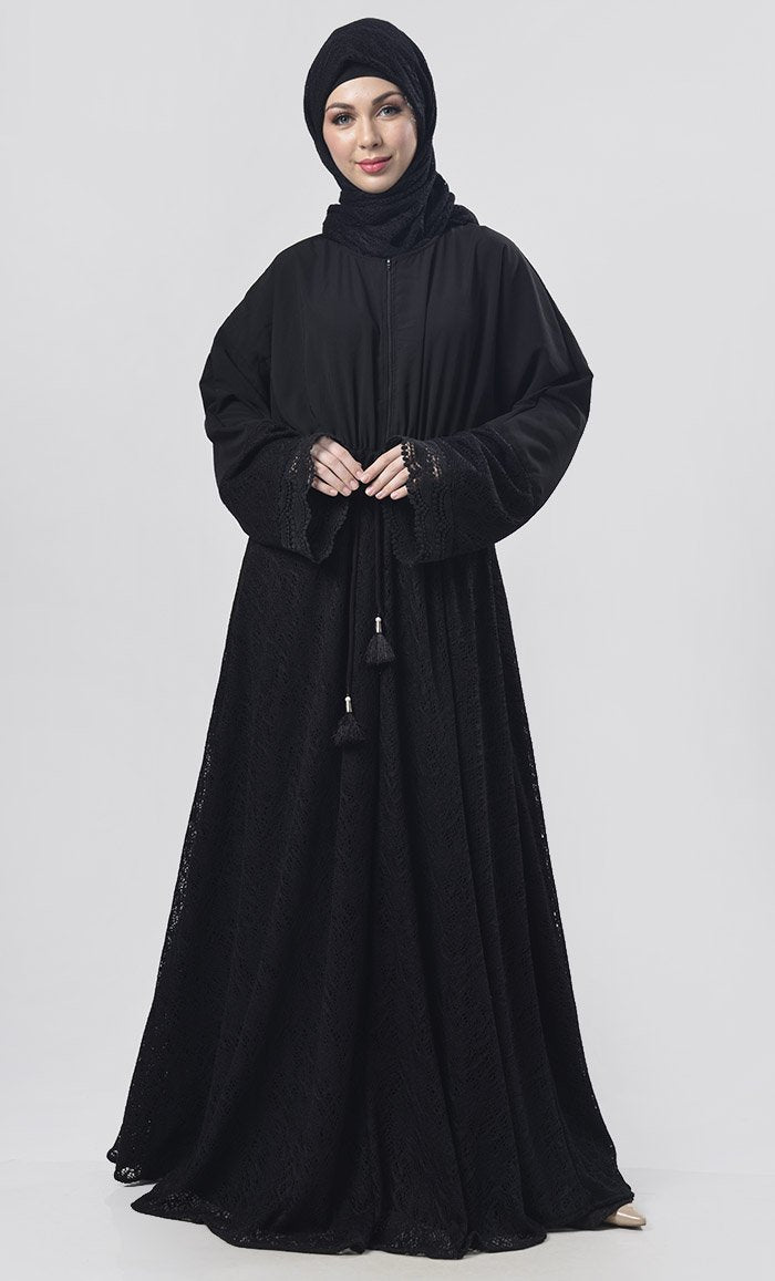 Black Dori On Waist With Tassel Detailing Abaya