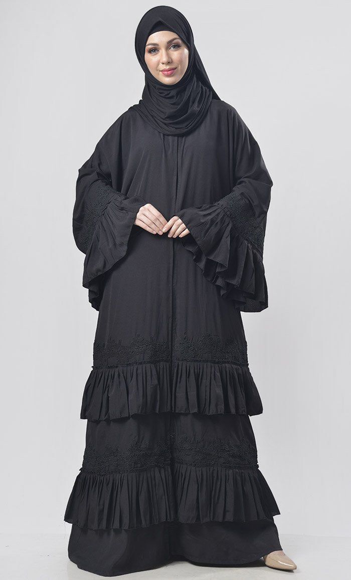 Black Multi Layer Frilled Detailing Abaya