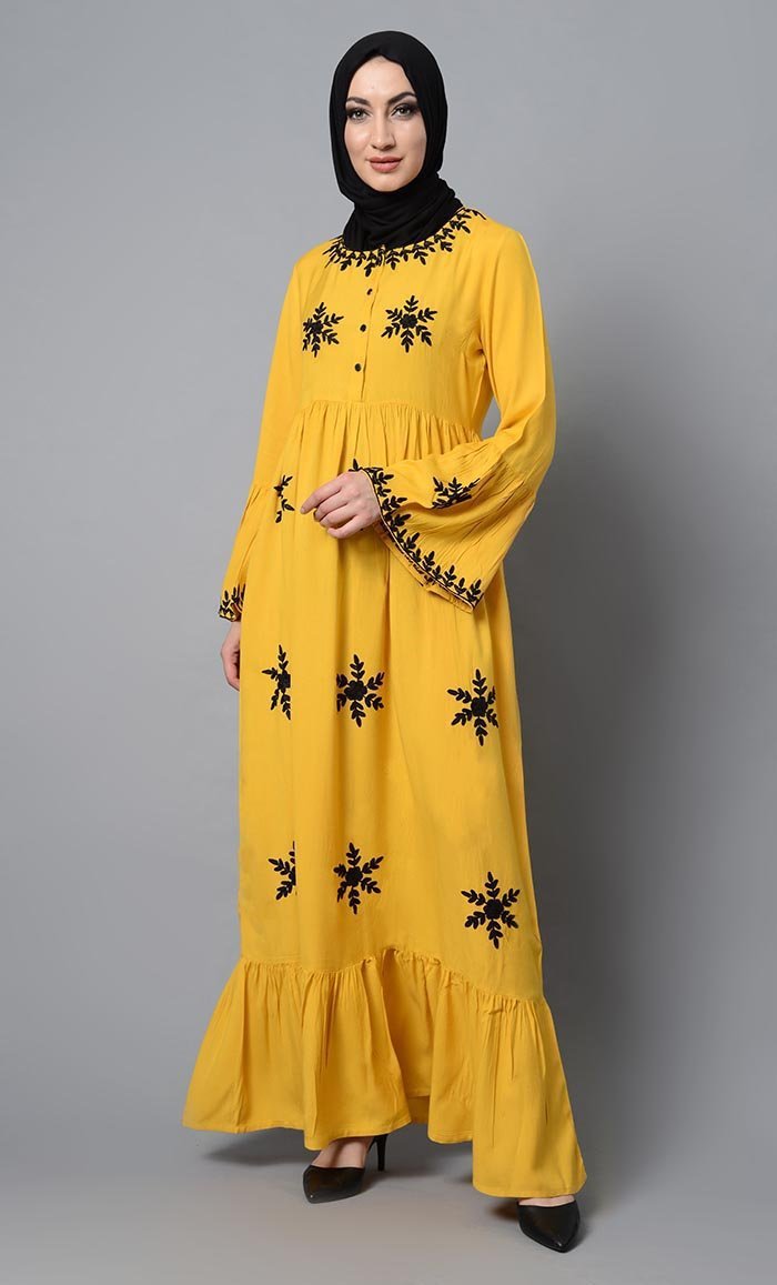 Bell Sleeved Long Abaya Dress