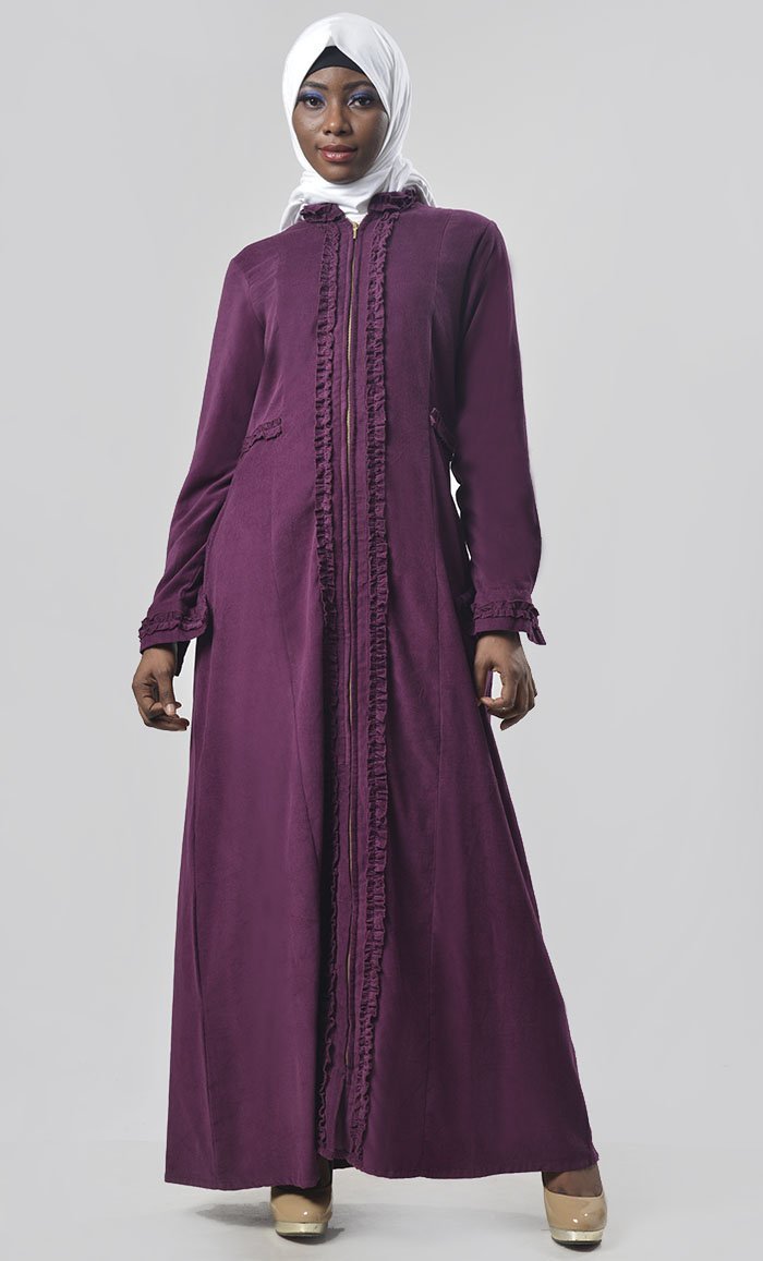 Cozy Corduroy Frilled Detailing Abaya