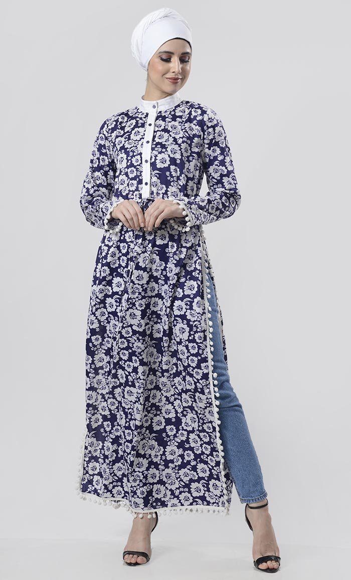 Copy of Beautiful Blue Butter Cup Floral Printed Abaya