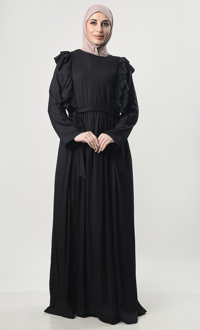 Ruffle Detail Abaya With Pockets