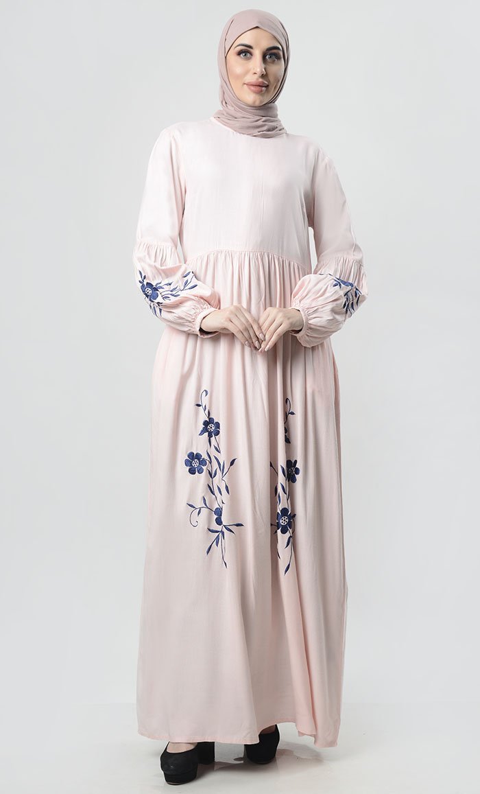 Front With Thread Embroidery Rayon Abaya