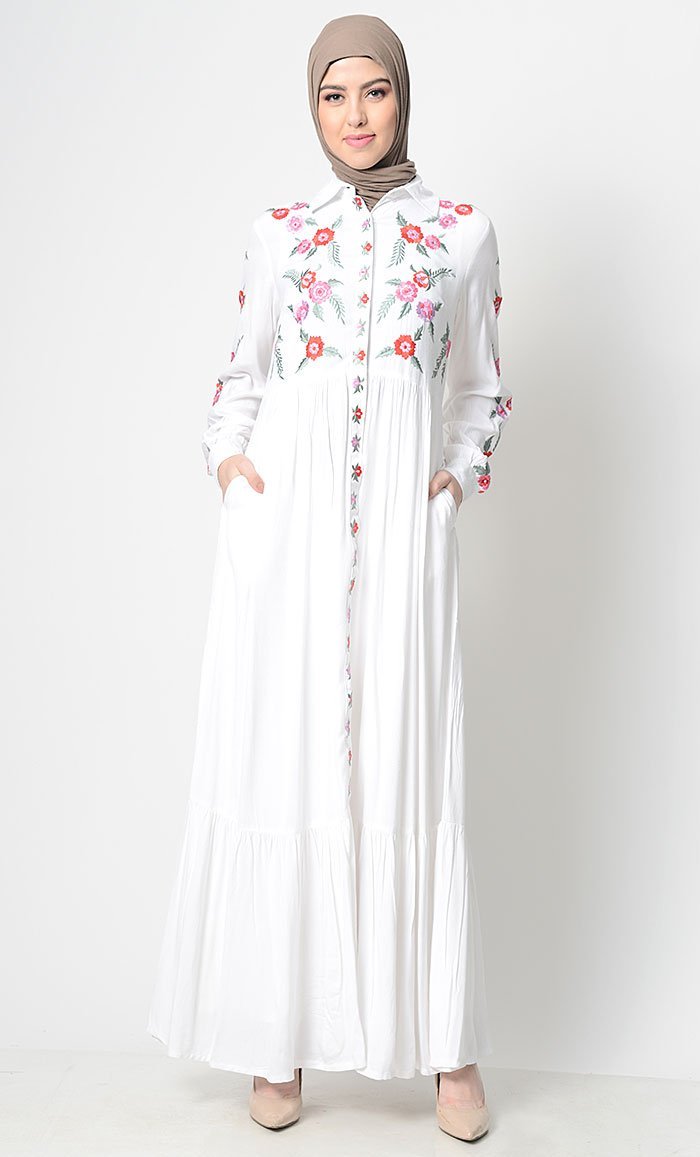 Pastel Rose Embroidered Abaya