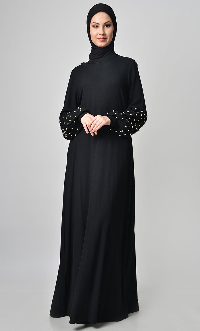 Pearl Caught Style Abaya - Black