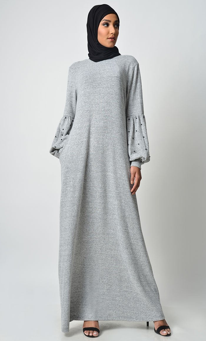 Pearl Caught Style Abaya - Grey