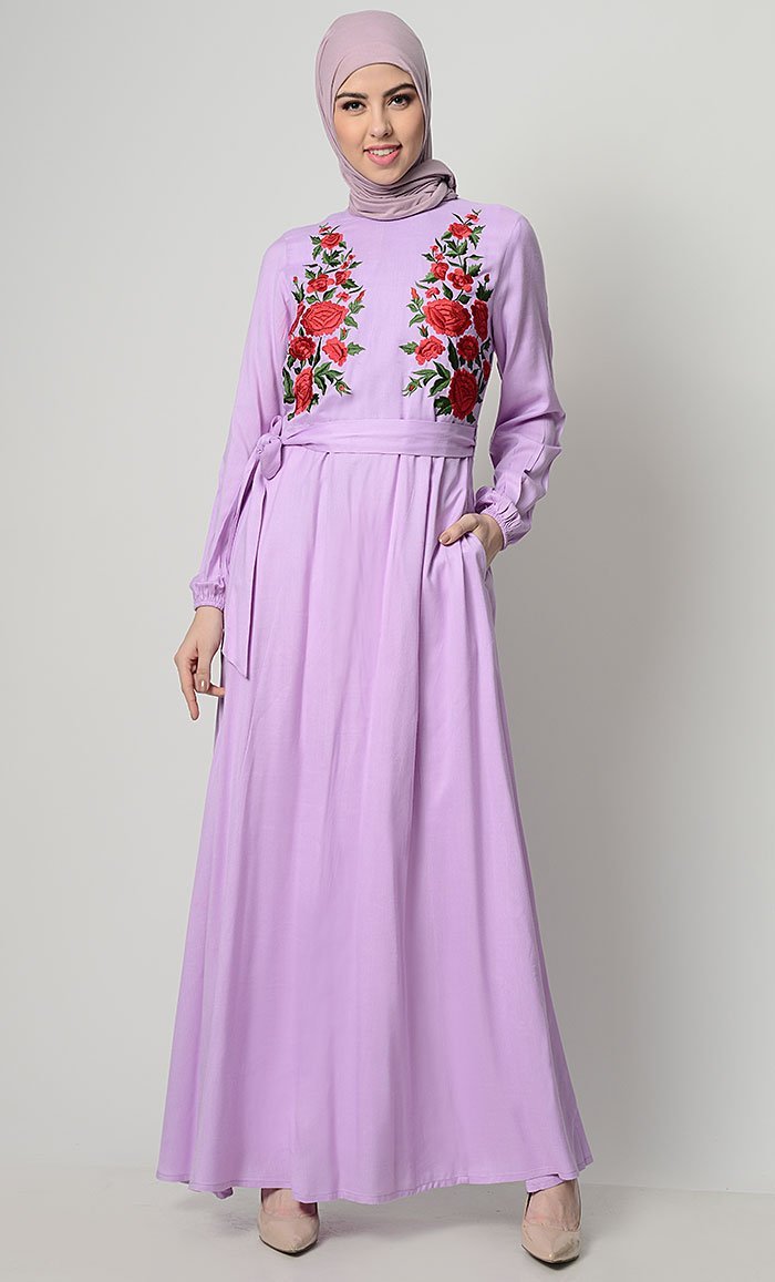 Old Rose Embroidered Abaya