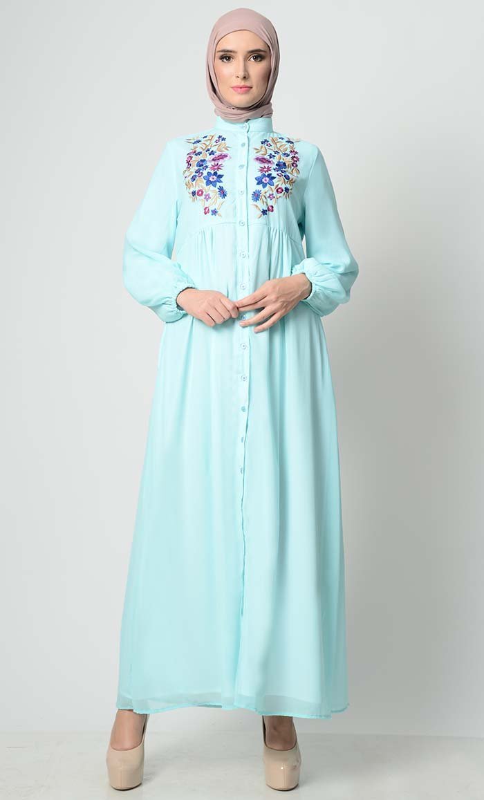 Rise and Shine Embroidered Abaya-Sky Blue