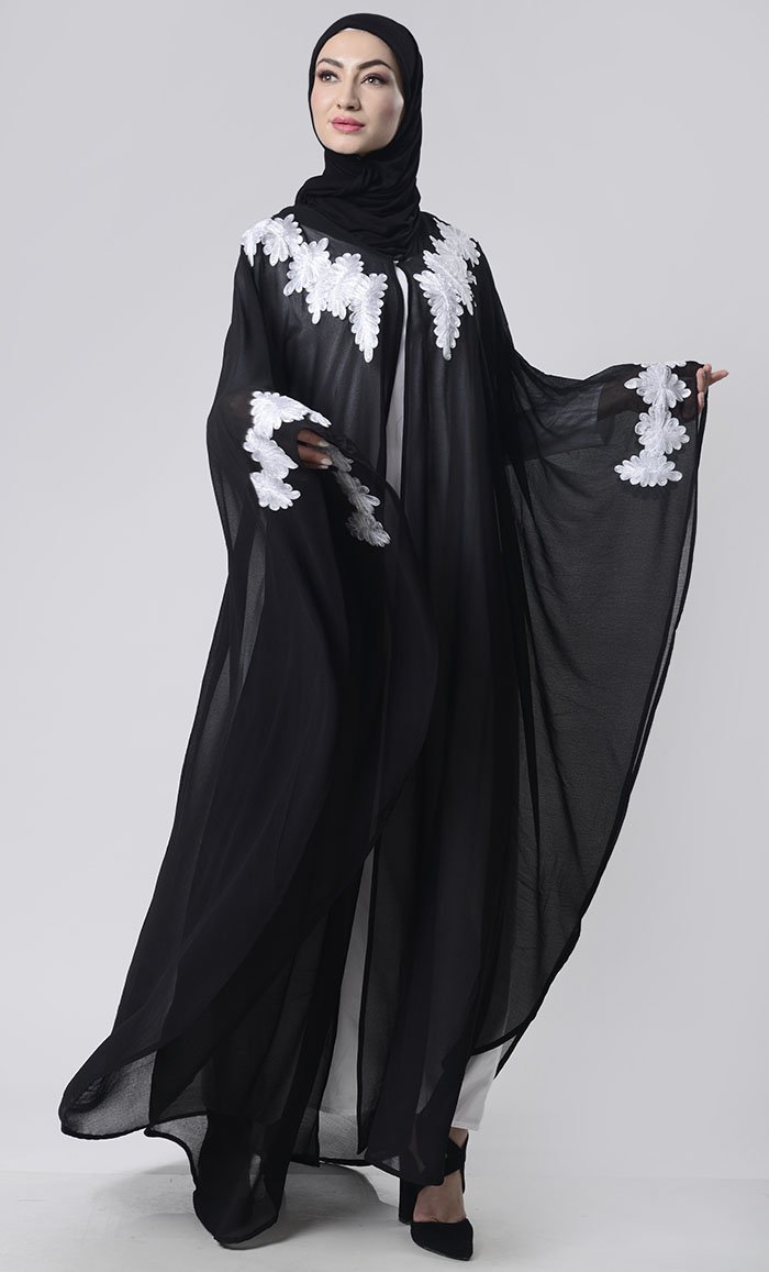 2 Layer Embroidered Upper Kaftan Abaya