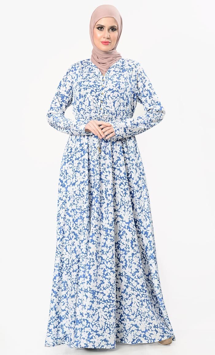 Floral Printed Crepe Abaya Dress