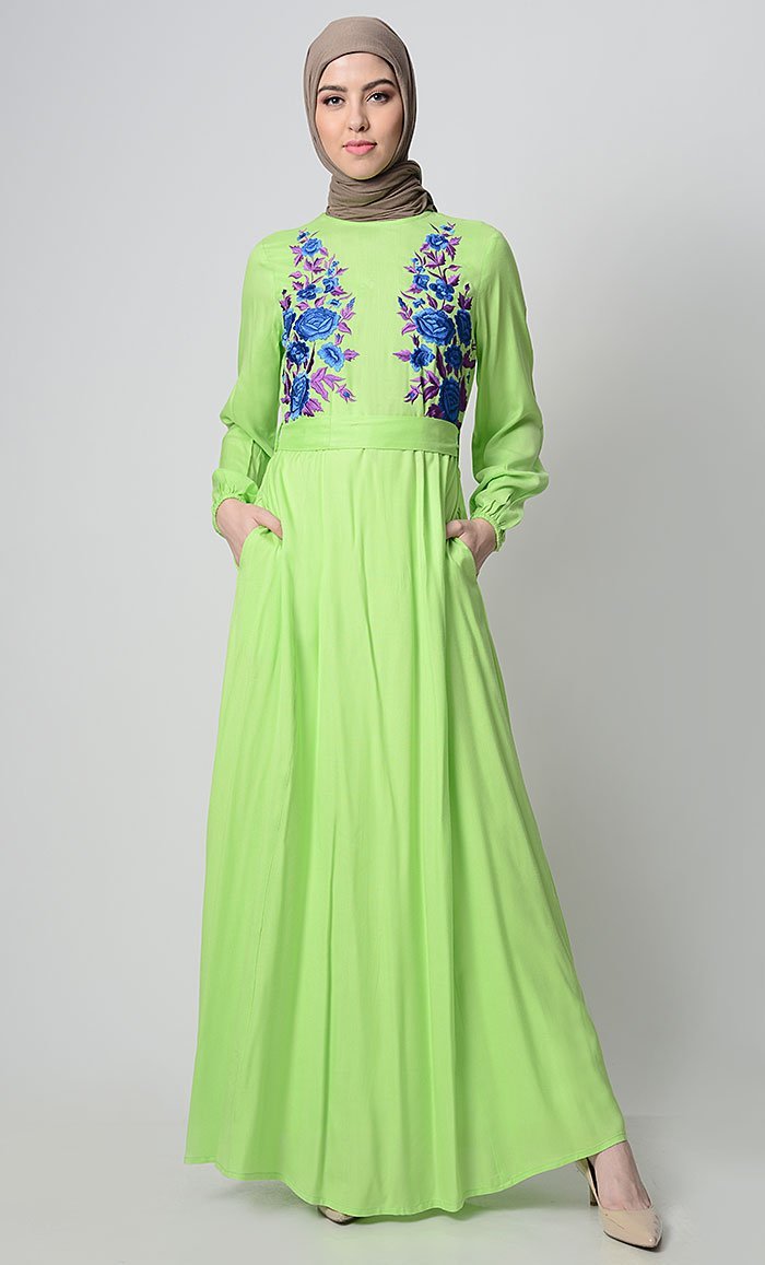 Hue of Blue Rose Embroidered Abaya