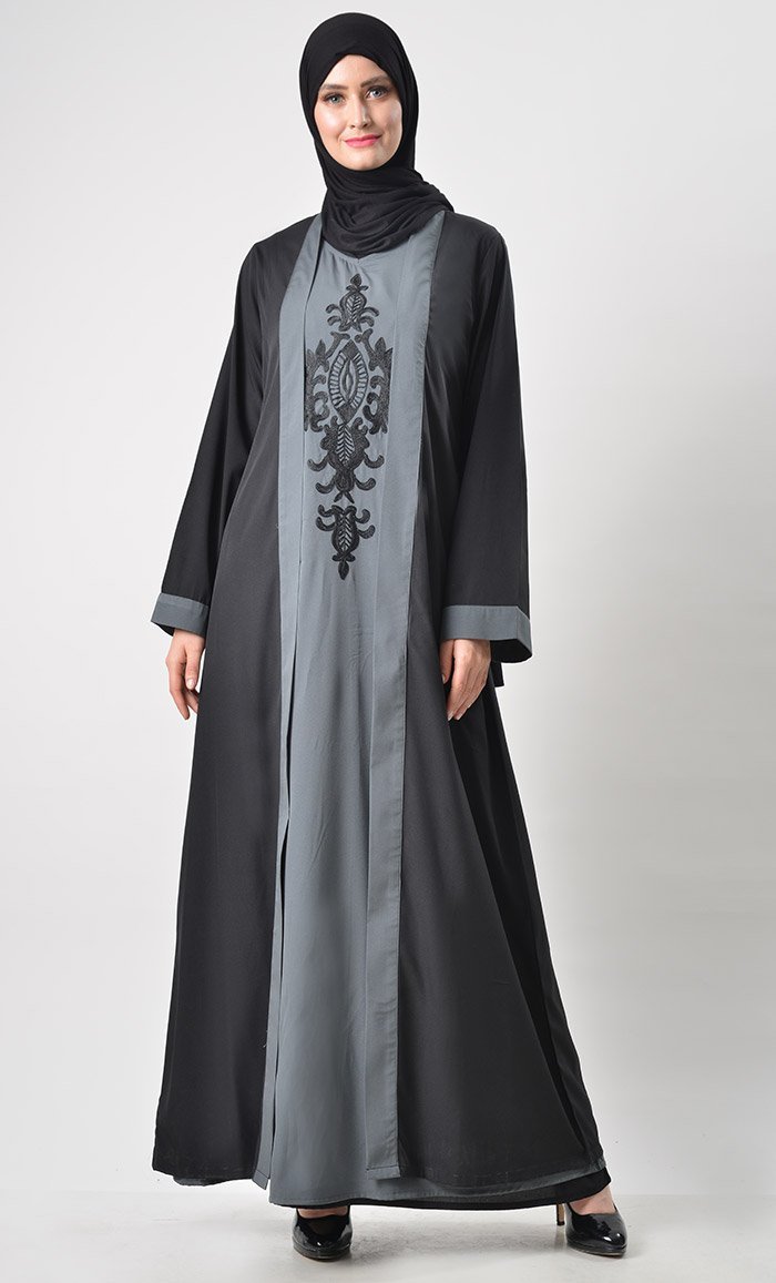 2 Layer Set Abaya-Grey & Black