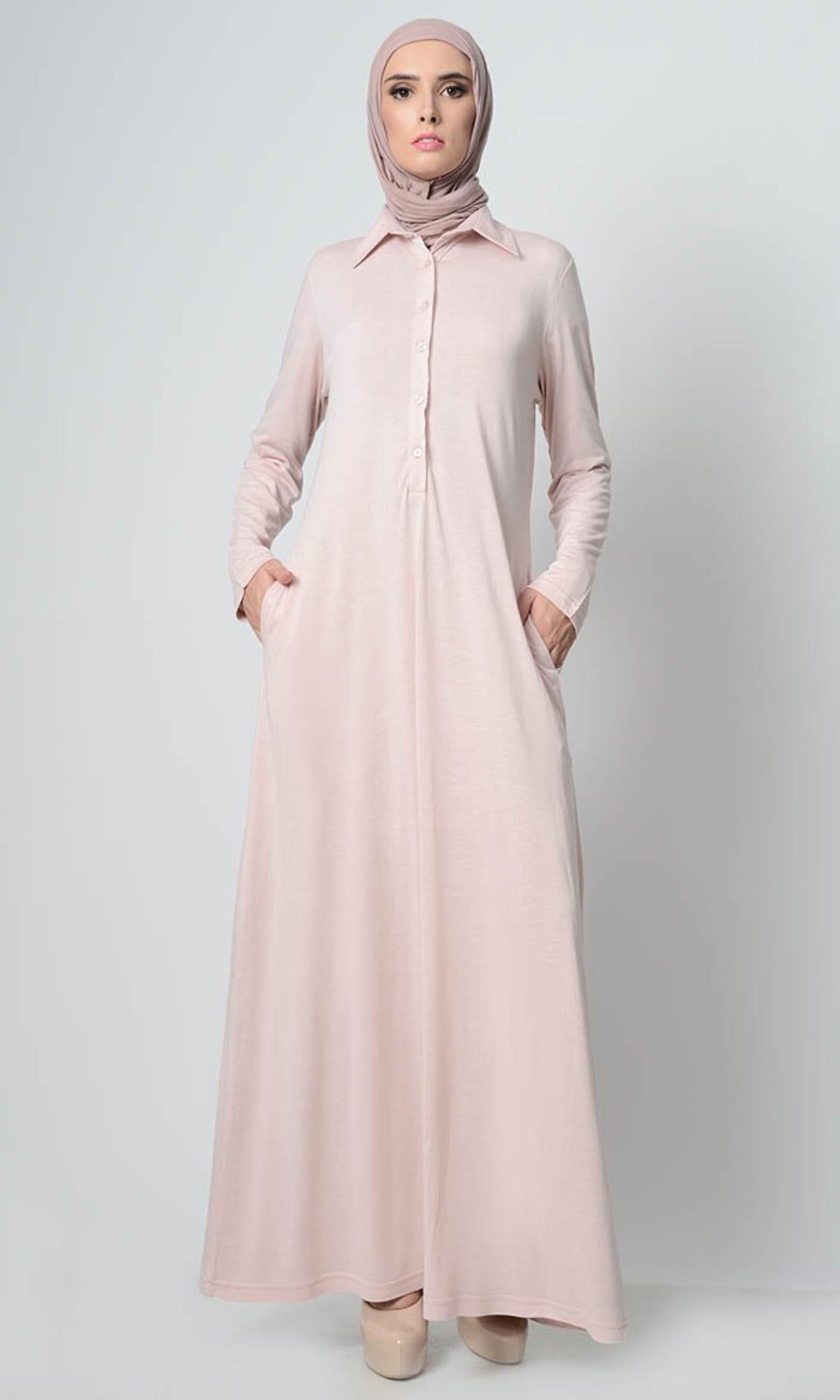 Simple  Collar Shirt Style Abaya