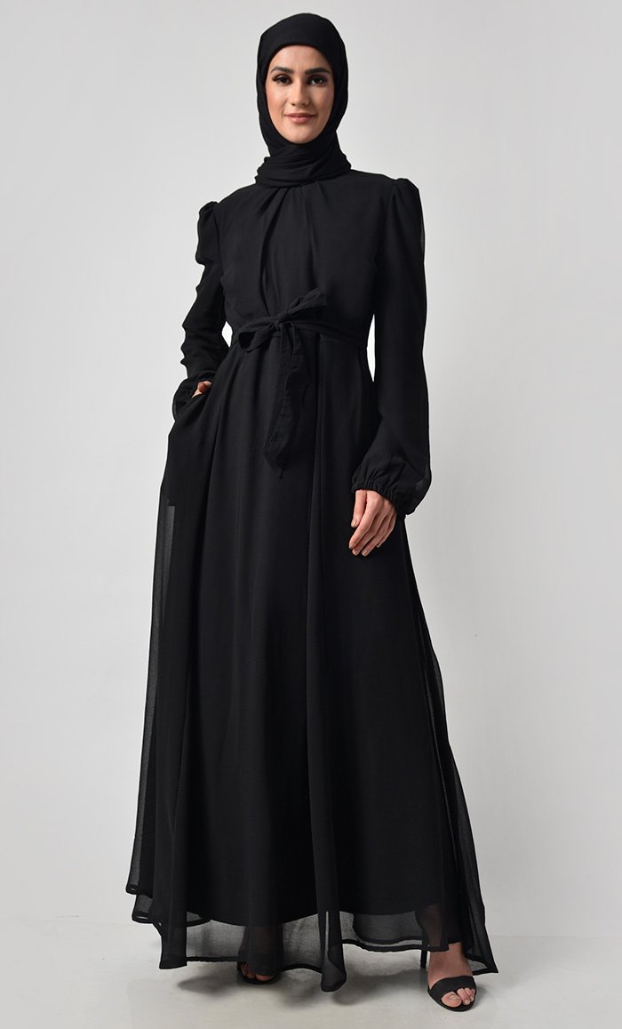 Classic Black Puff Sleeve Everyday Abaya