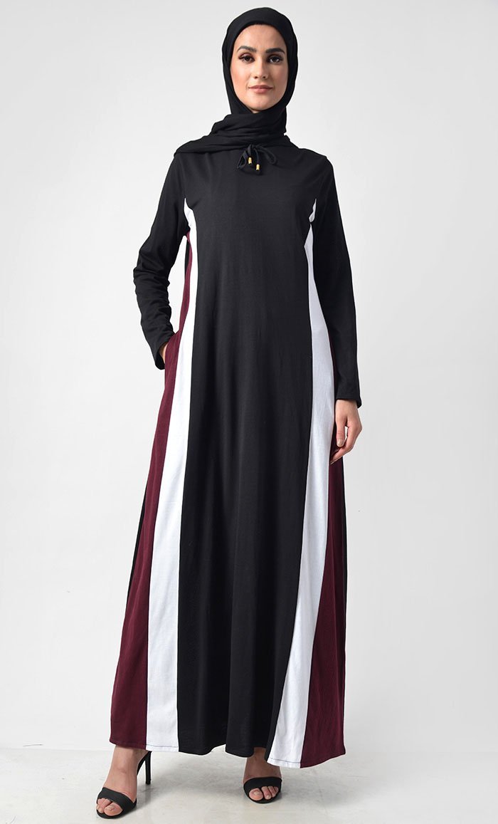 Colorblocked Everyday Jersey Abaya With Pockets