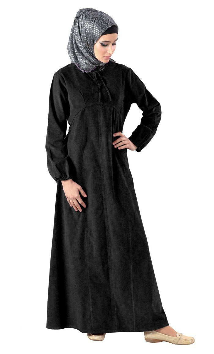 Knotted Tie Up Detail Corduroy Abaya Dress