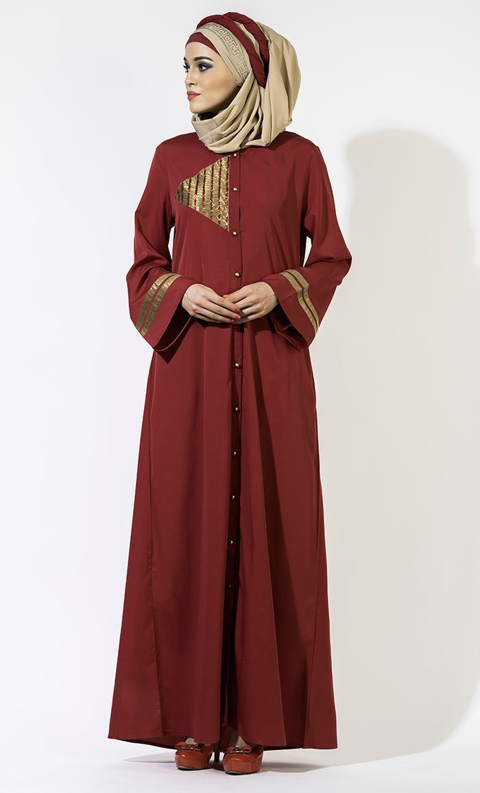 Golden Front Open Button Abaya/ Jilbab