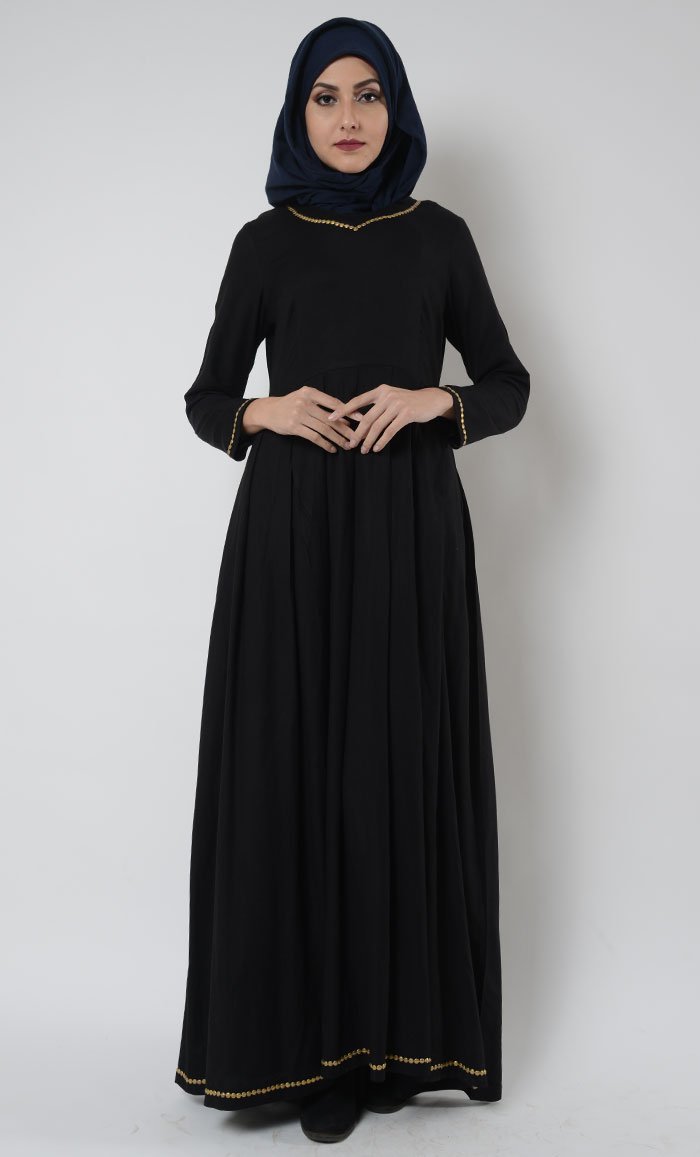 Sequins embellished flared abaya dress