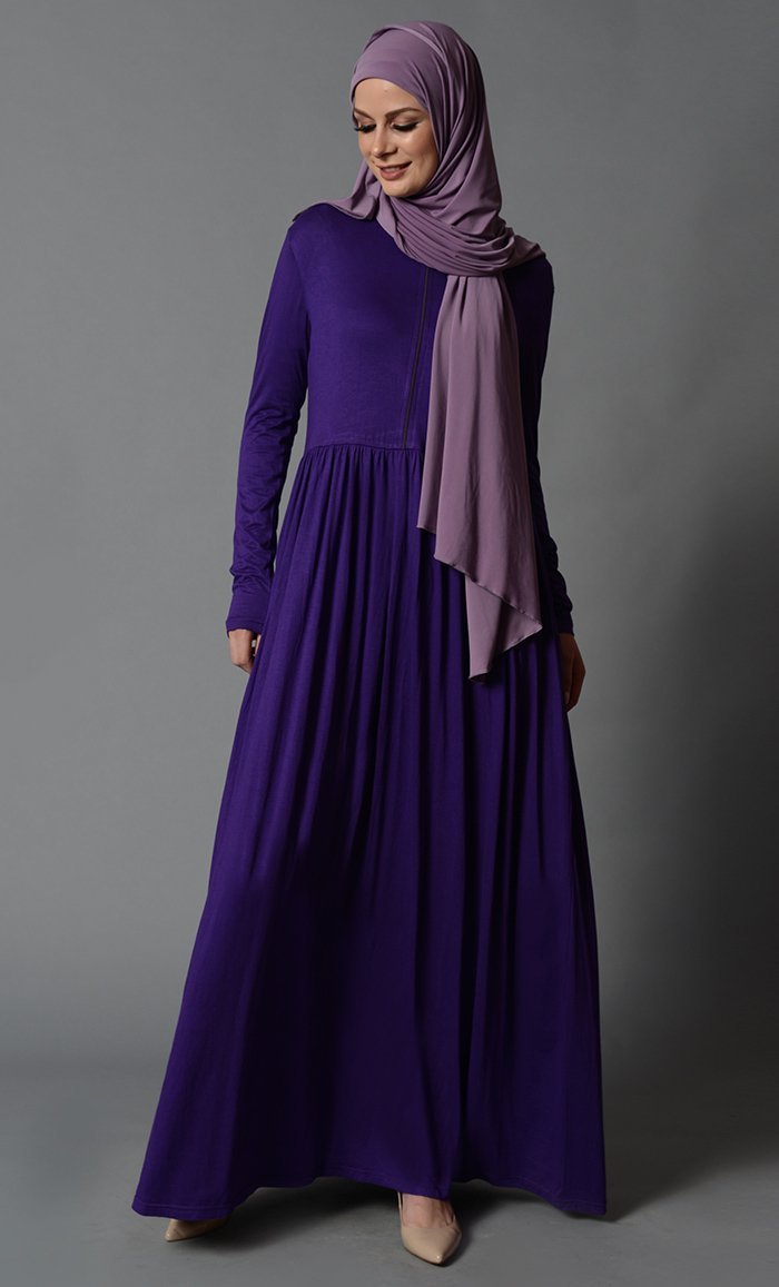 Everyday Wear Zipper Front Bodice Casual Abaya Dress