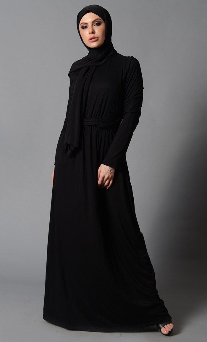 Waist Tie Up Casual Everyday Wear Abaya Dress