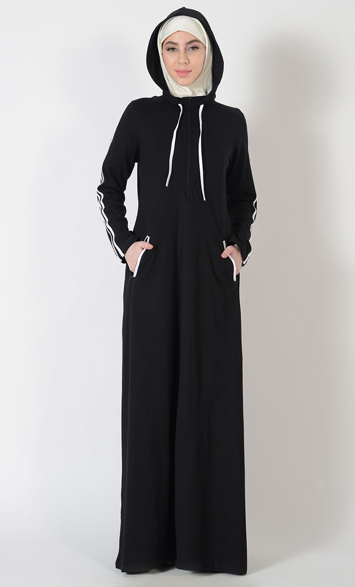 Hoodie style activewear casual abaya dress