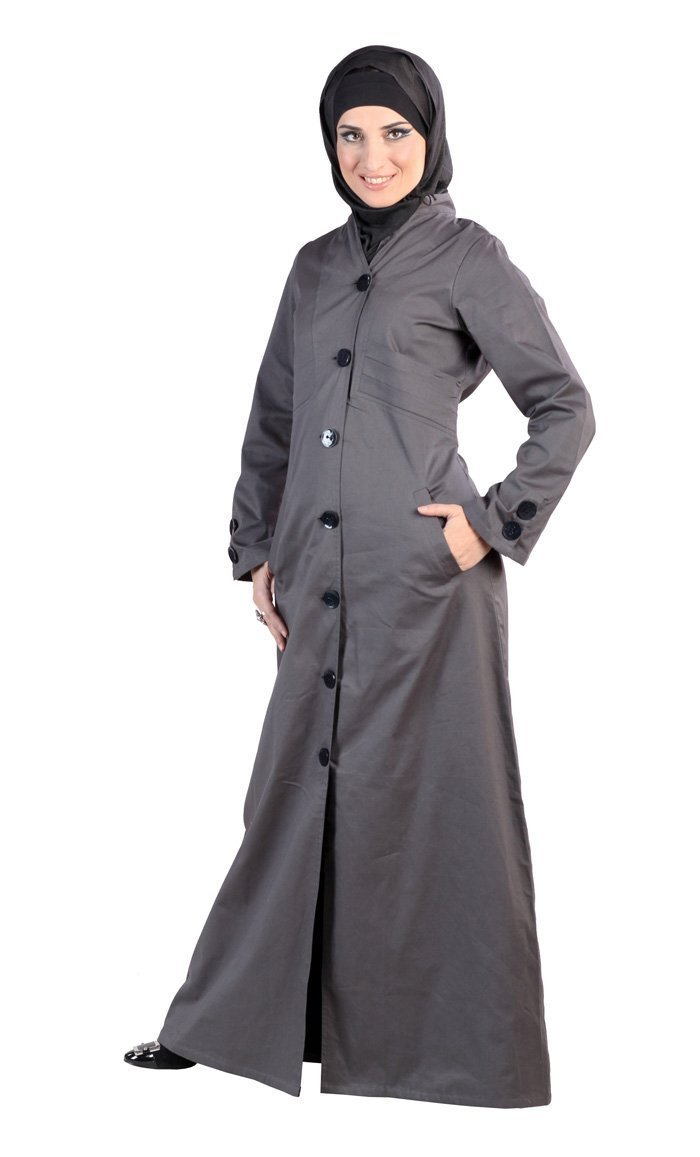 Trench Coat Style Button Down Abaya Dress