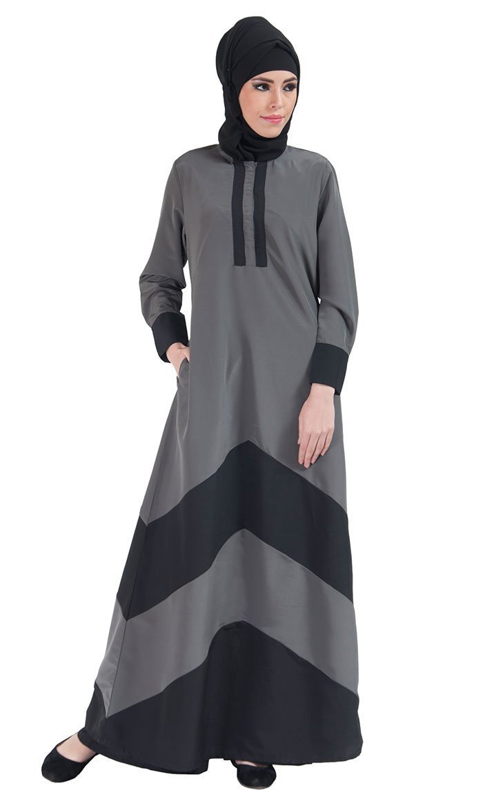 Colorblock striped panels detail casual abaya dress