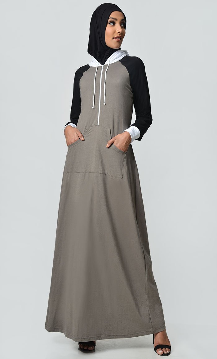 Copy of Jersey Tri Color Travel Abaya-Grey+Black+White