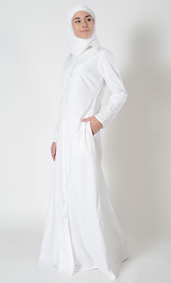 Double collared button down A line abaya dress