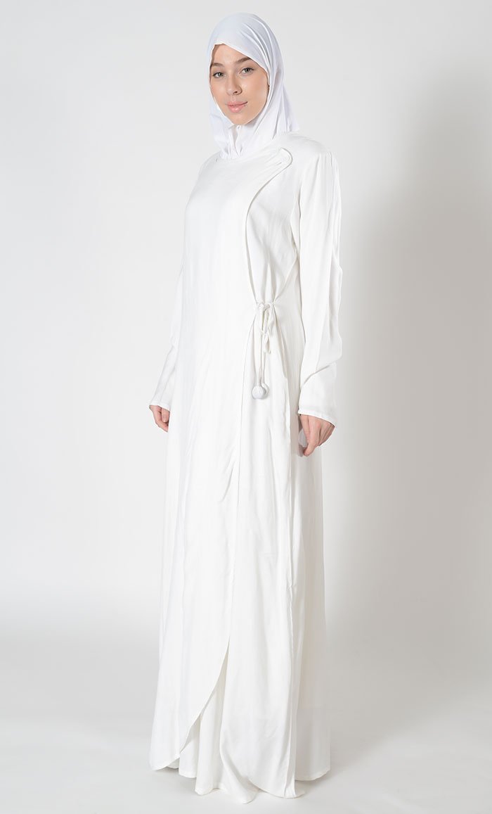 Double Layered Side Tie Up Detail Abaya Dress