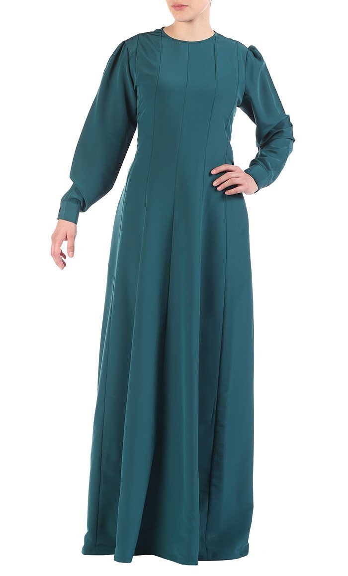 Pleated Paneled Basic Everyday Wear Abaya Dress