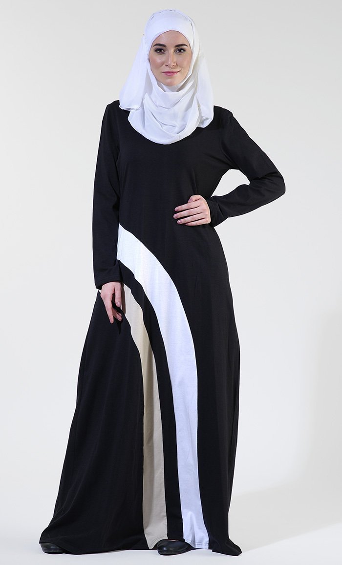 Everyday wear colorblock stripes detail casual abaya dress