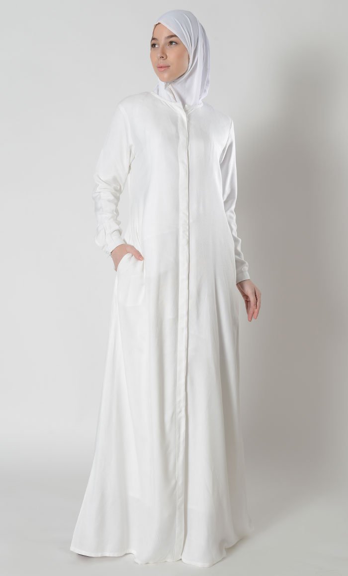 Front Open Button Down Hajj Umrah Abaya Dress