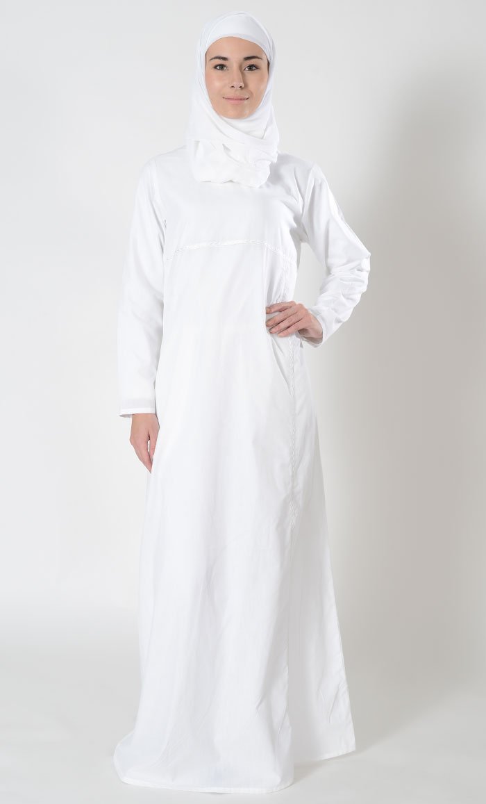 White trims detail hajj abaya dress