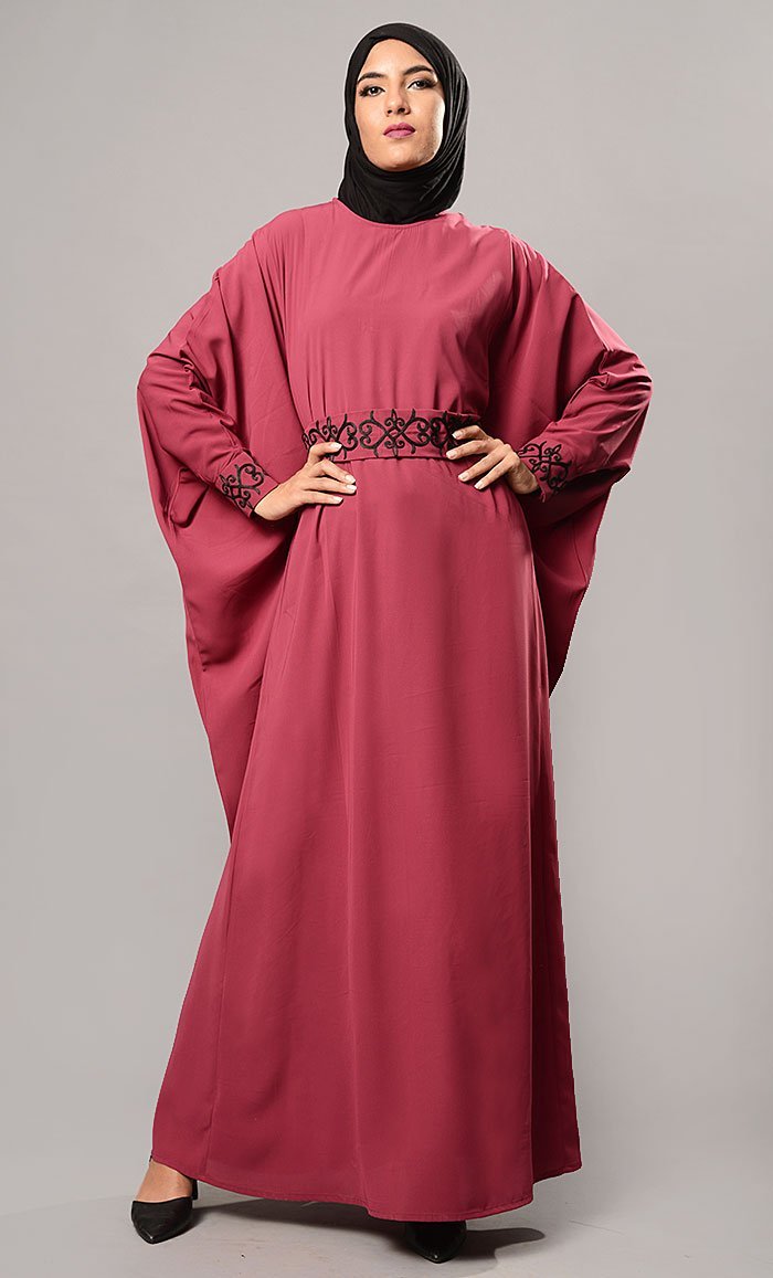 Kaftan Style Embroidered Abaya Dress