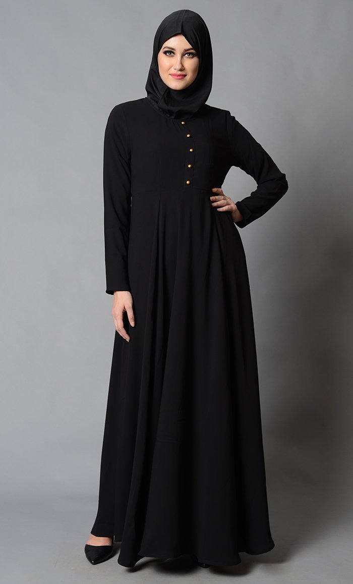 Front Golden Button Detail Everyday Wear Abaya Dress