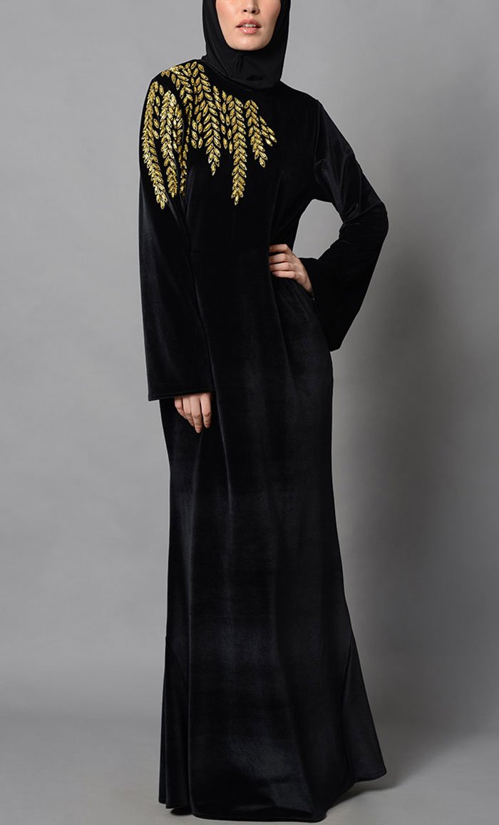 Gold zari embroidered beautiful abaya dress