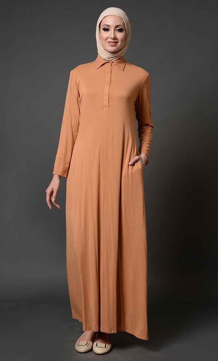 Collared Everyday Wear Basic Abaya Dress