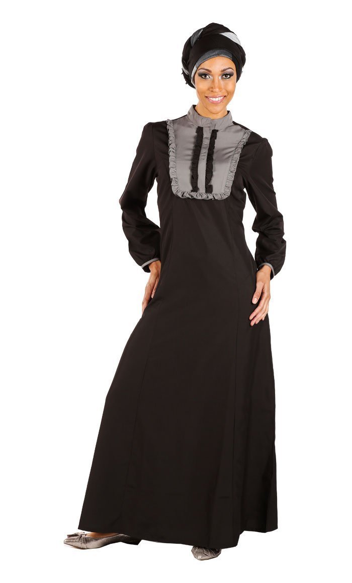 Contrast Panel And Frilled A Line Abaya Dress