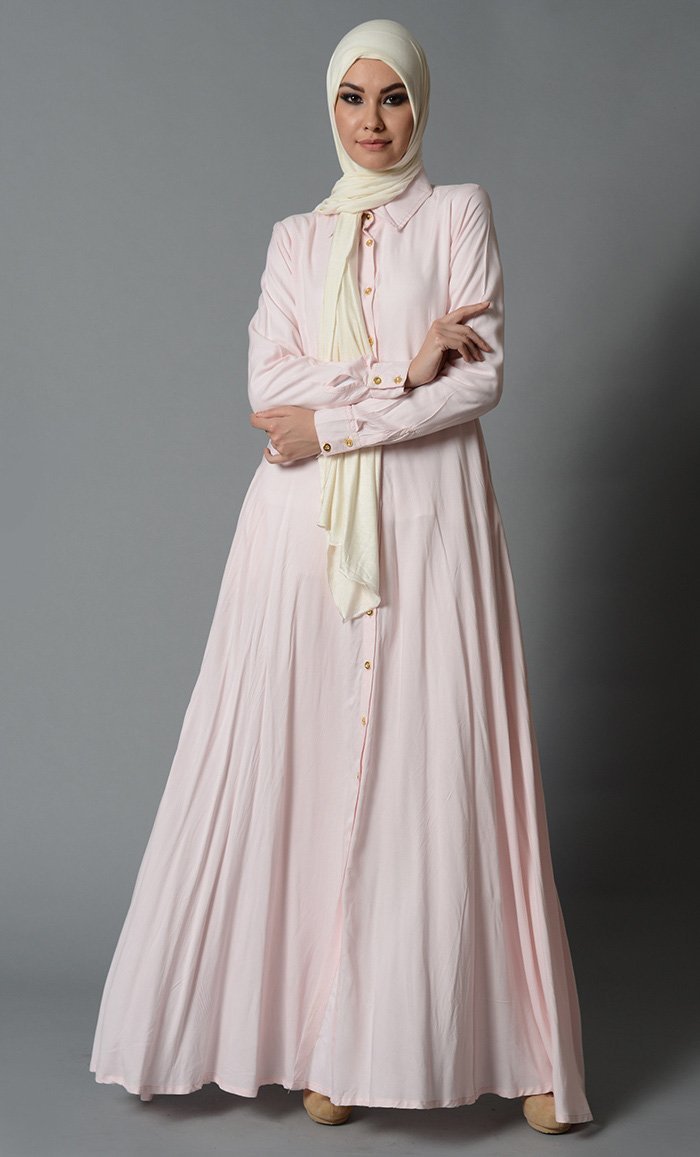 Button Down Shirt Style Long Abaya Dress