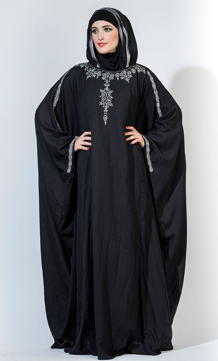 Beads embroidered kaftan style abaya dress