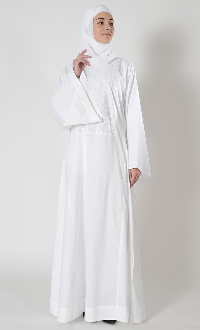 Criss cross stitched bell sleeves abaya dress