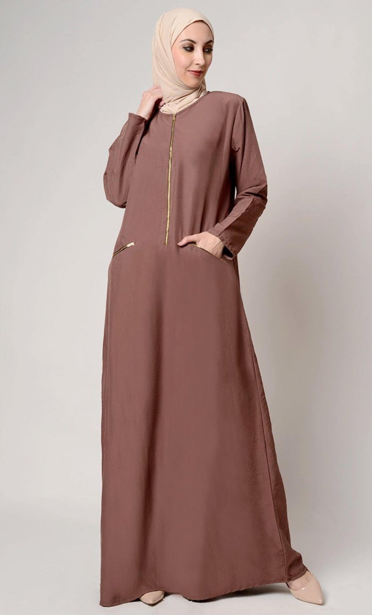 Zipper Detail Casual Muslimah Abaya Dress