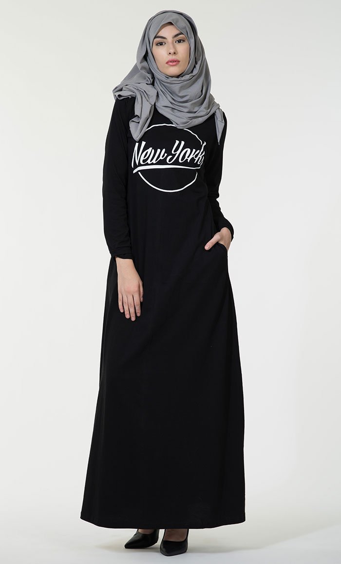 New York text baisc everyday wear Abaya dress