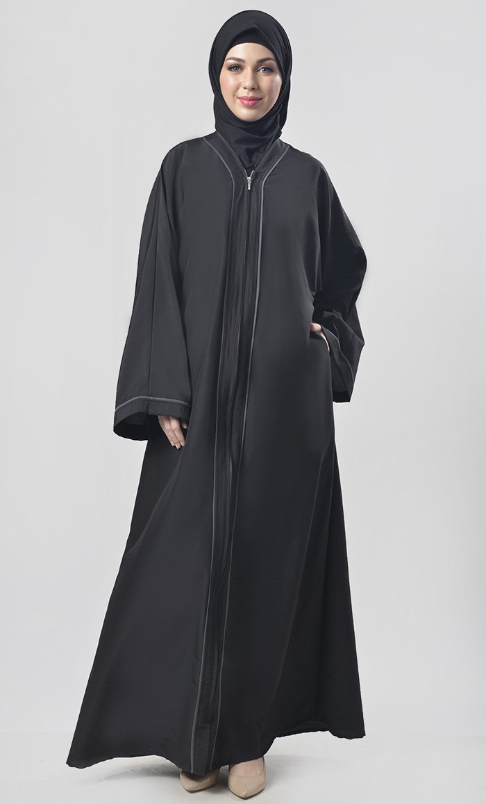 Black Contrast Piping Detailing Abaya