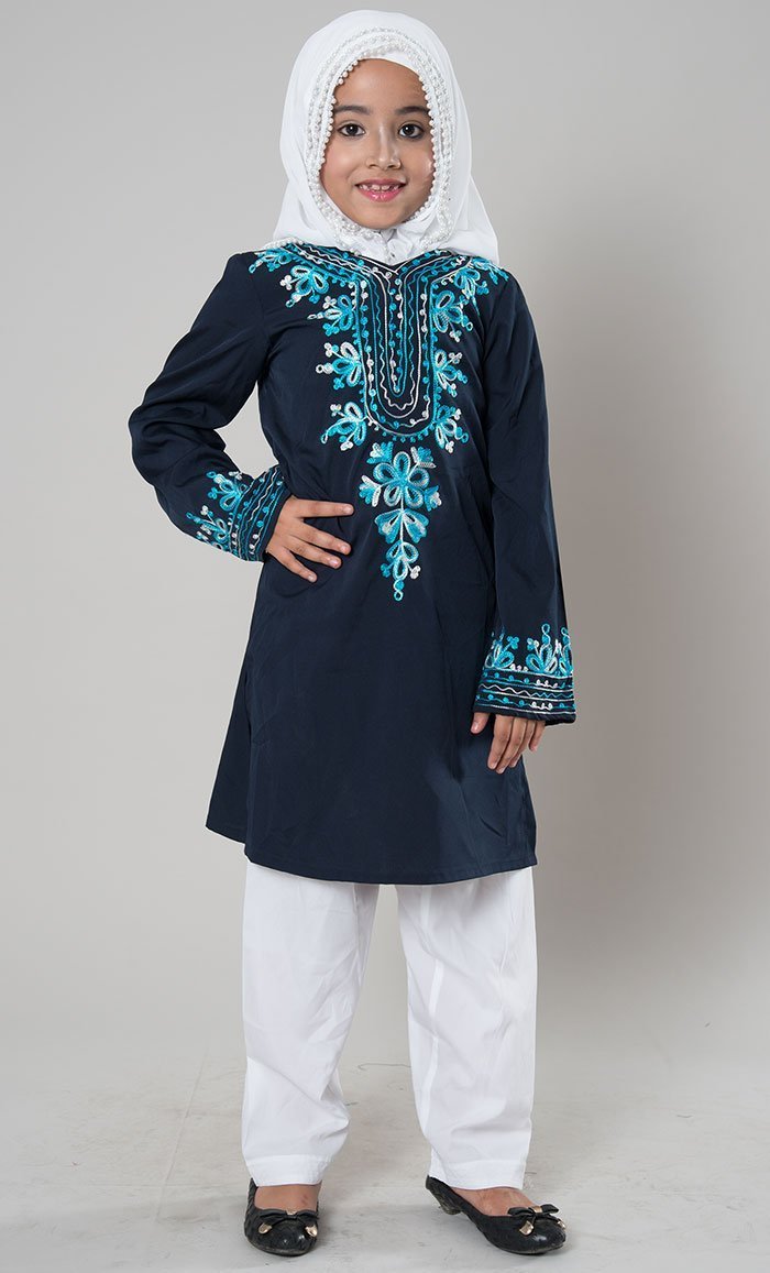 Girls Blue Embroidered Shalwar Kameez