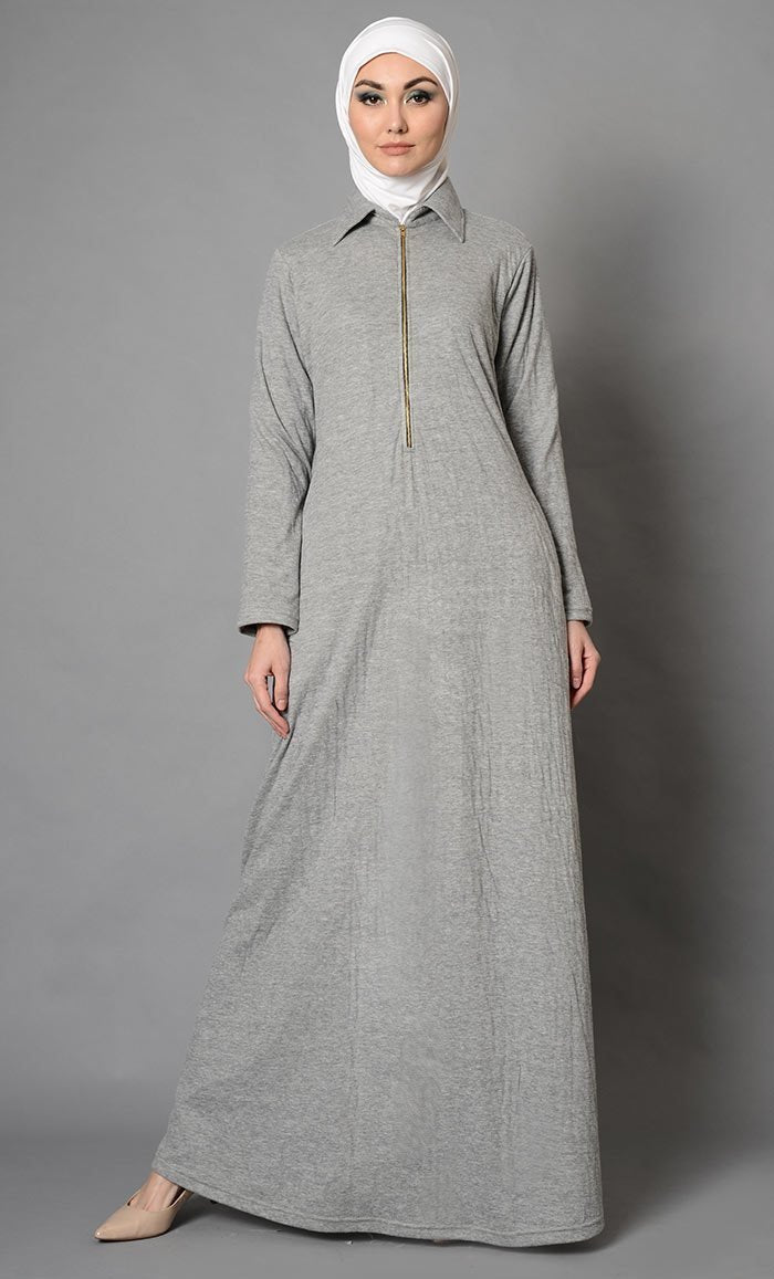 Polo T-Shirt Style Straight Fit Basic Abaya Dress