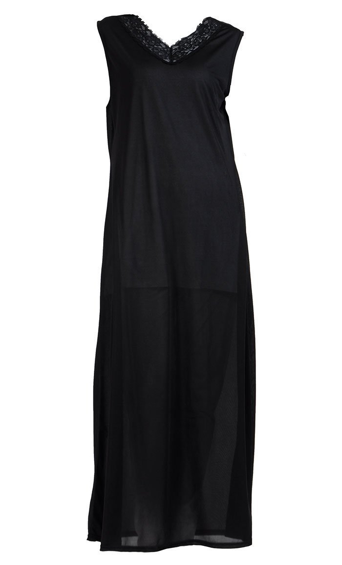 Laced Neckline And Sleeveless Under Dress Full Length Slip On Lining