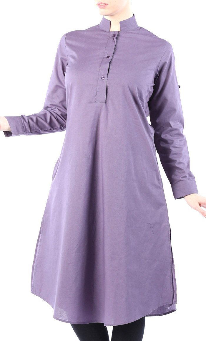 Button Down Knee Length Basic Tunic