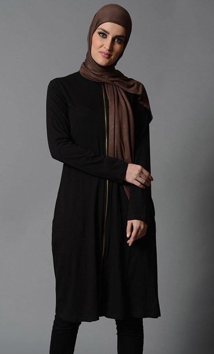 Front Open Extra Long Zipper Tunic